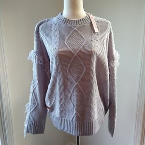 Simply Southern Blue Fringe Sweater Women's Size Large NWT.